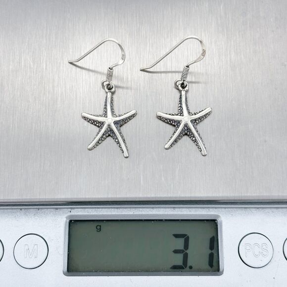 Vintage Sterling Silver 925 Sea Star Fish Dangle Earrings - Picture 5 of 5